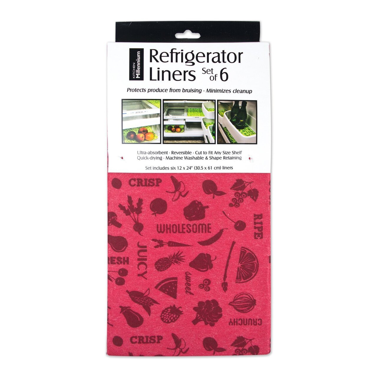 Contemporary Home Living Set of 6 Pink Reversible Refrigerator Liners 24'